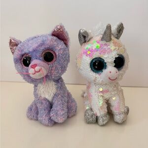 TY Plush Cat and Unicorn Toy Set